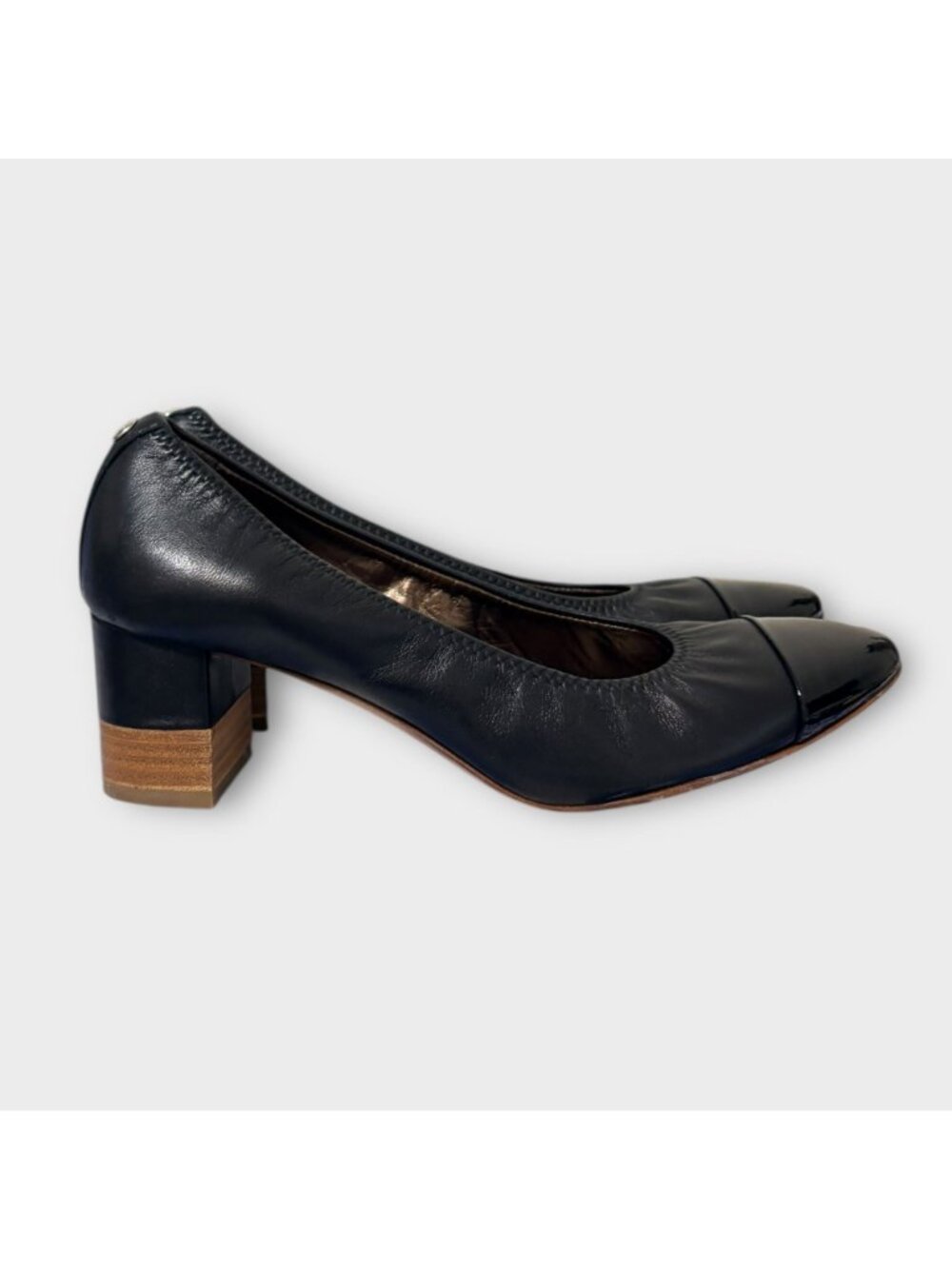 AGL Cap Toe Spirit Block Heel Pumps 37.5 Black Leather Patent Classic Coco 2"